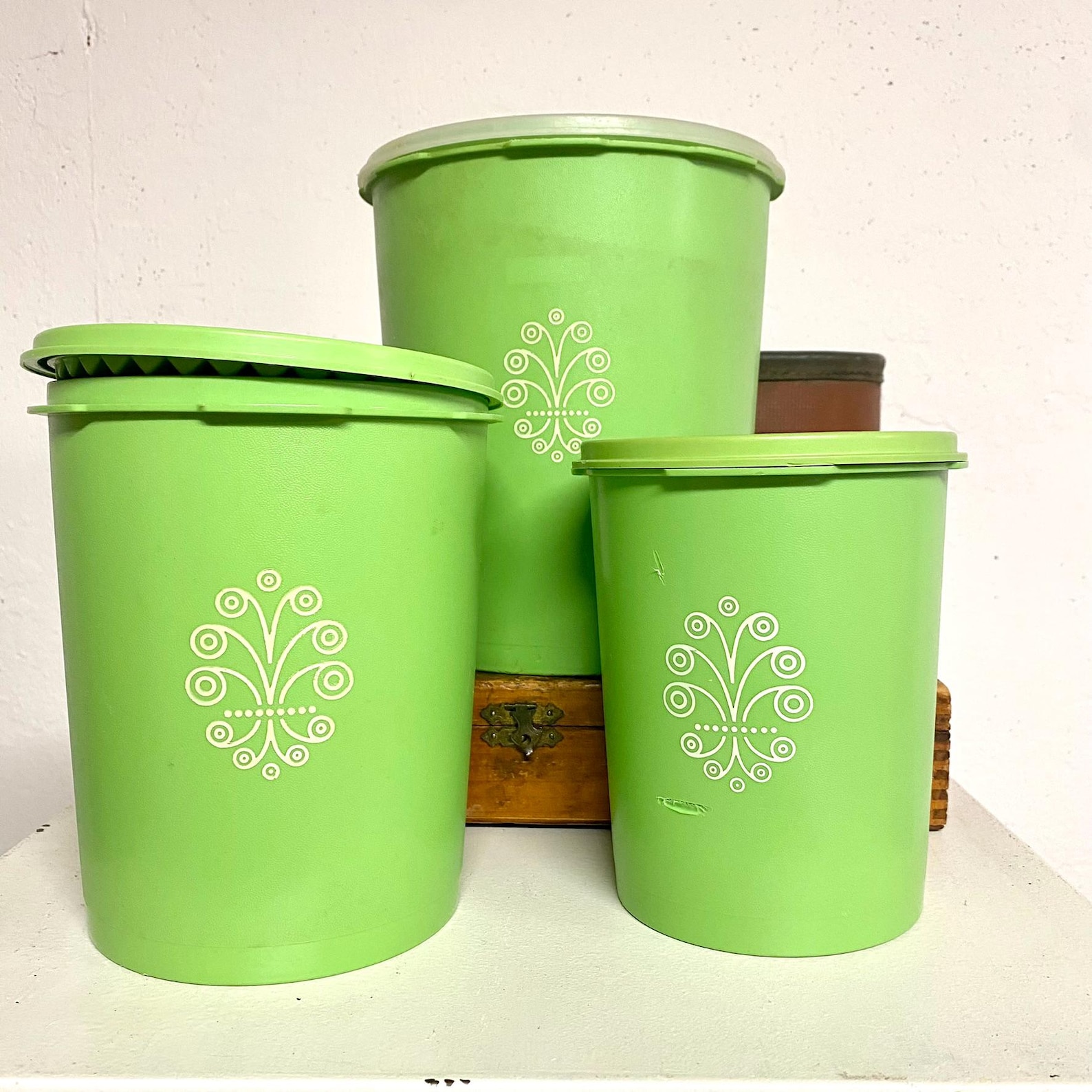 Vintage Tupperware Cannister Servalier Set of Three Apple Green Plastic ...