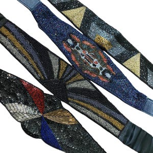 Vintage Black Beaded Bow Waist Belt Art Deco Glam Stretch Belt Handmade Coquette $_12.JPG?set_id=880000500F main image 2