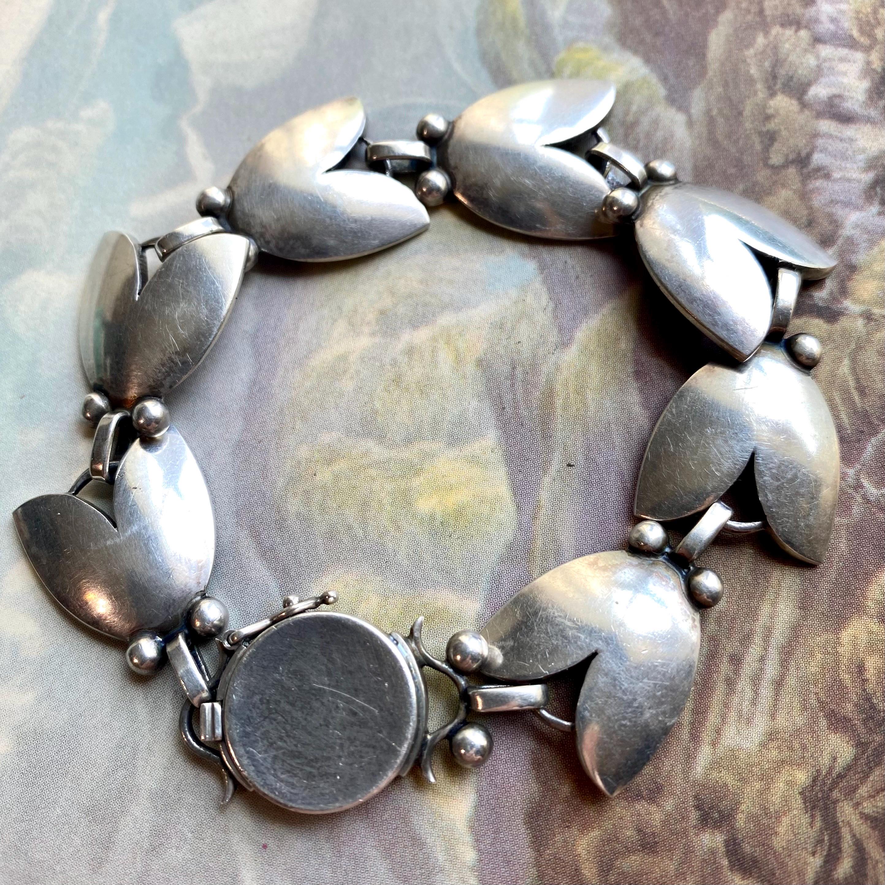 Incredible Georg Jensen Tulip Flower Bracelet #93, Vintage Denmark