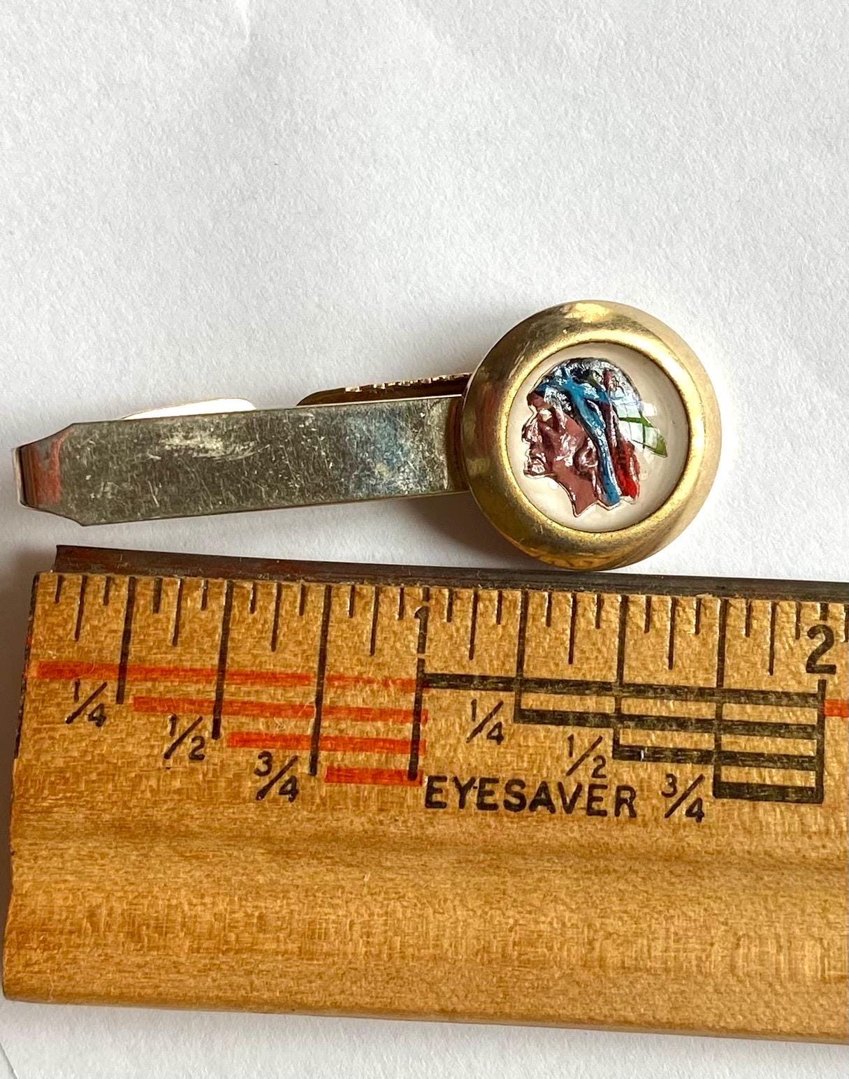 Vintage Glass Intaglio Indian Chief Tie Clip, Reverse Carved