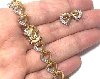 ヴィンテージ スターリングシルバー チャームブレスレット ハート型