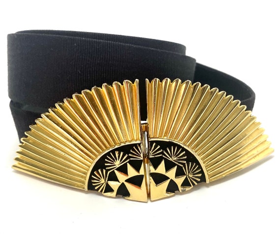 RARE 1980s Accessocraft Art Deco Gold Belt Buckle, Fan With  display picture 2