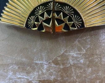 VINTAGE ACCESSOCRAFT NYC Gold Tone Star Belt Buckle Wide Statement 80s Runway RARE 1980s Accessocraft Art Deco Gold Belt Buckle, Fan With  main image 4