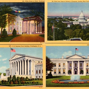 Elección de postal de lino vintage Monumentos de Washington, D.C., Capitolio estadounidense, Recuerdos de la Casa Blanca, Ephemera coleccionable de recuerdos