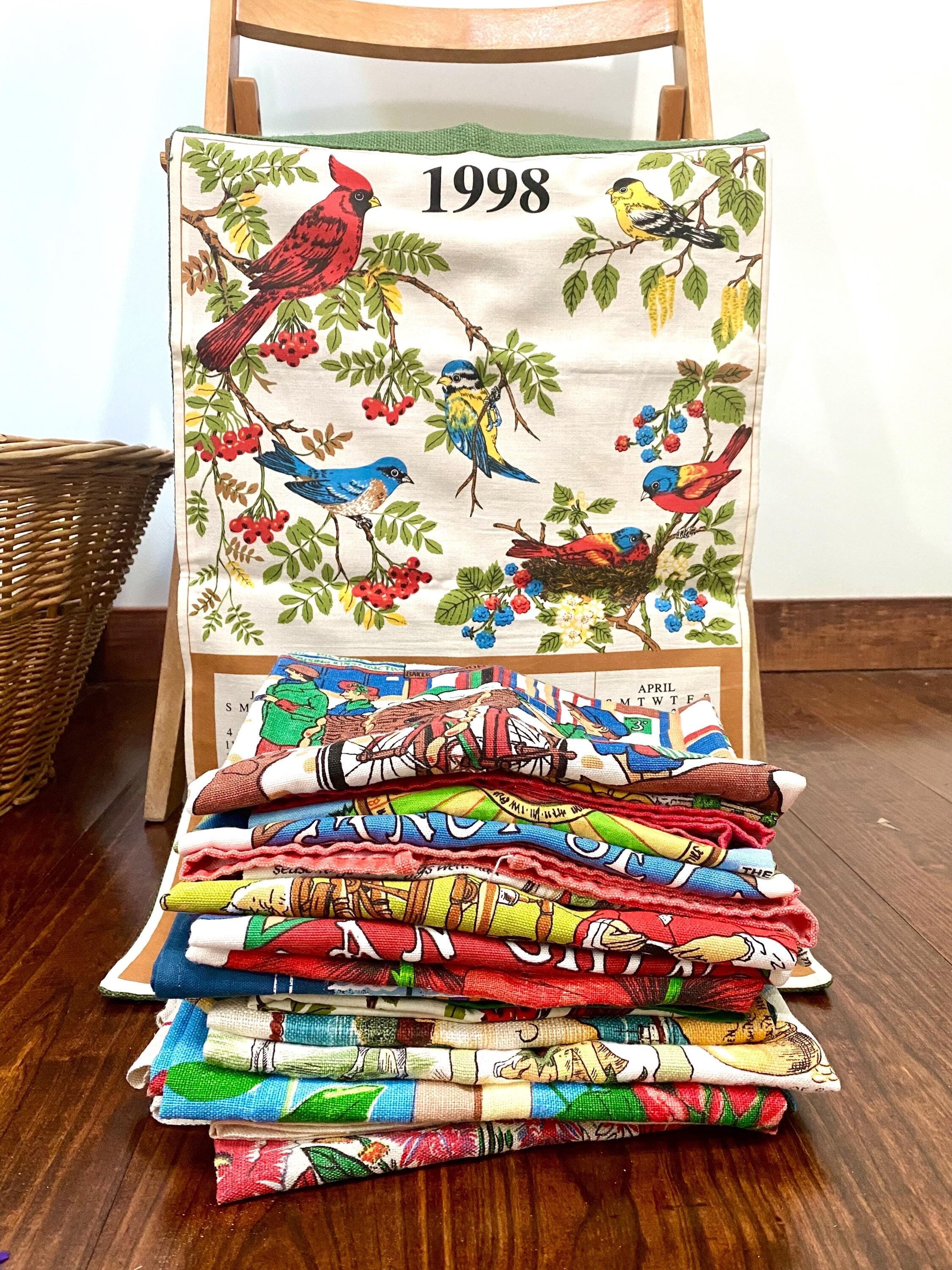 Choice Vintage Tea Towels Calendars, Retro Souvenirs of UK Wales Australia, Irish Linen, Recipes, Celtic Knots, Birds, Flowers, Wall Decor
