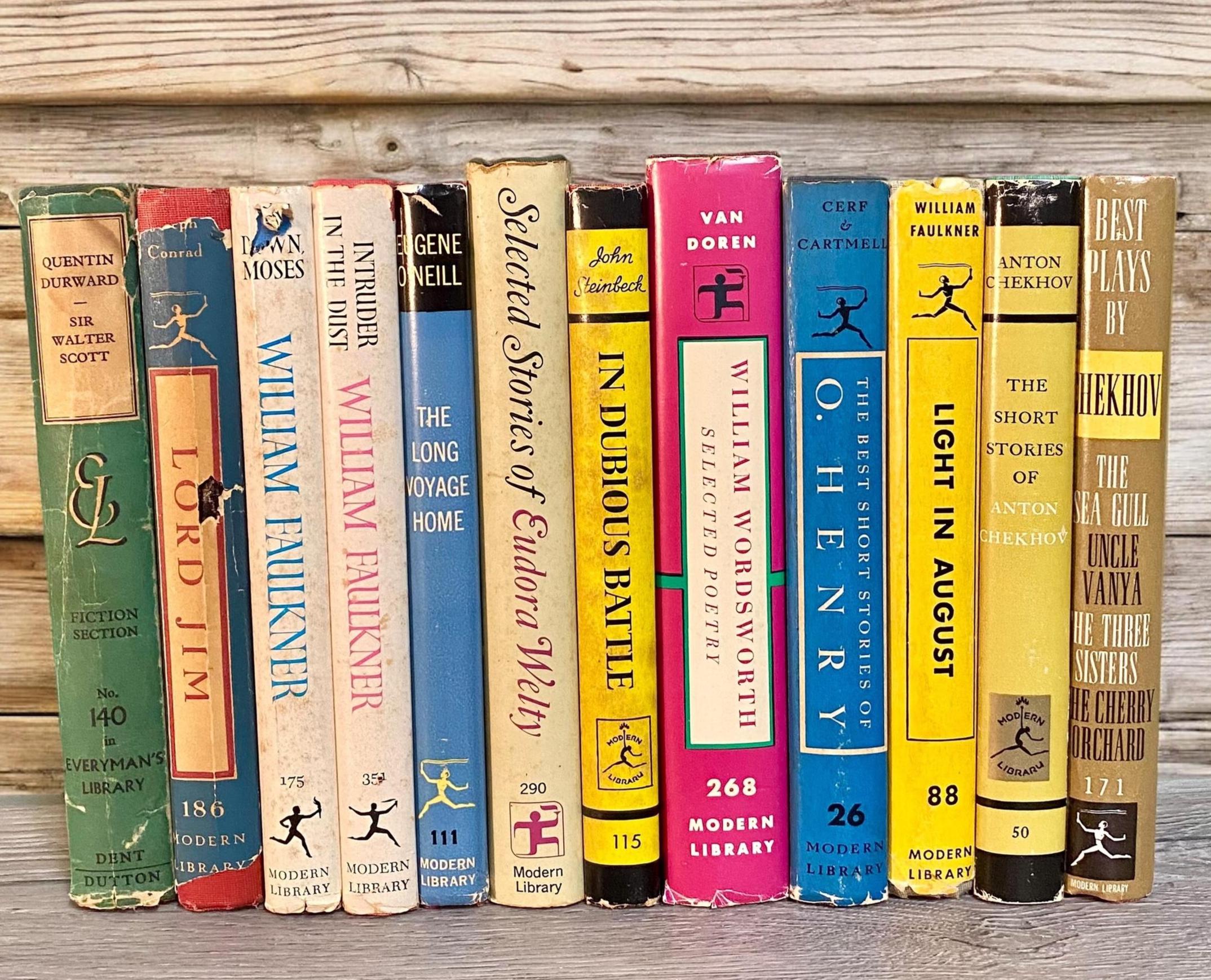 Choice Vintage Modern Library Classic Fiction Faulkner Steinbeck O. Henry Wordsworth, Retro Book Covers