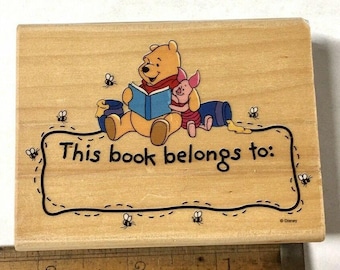 Winnie the Pooh Rubber Stamp, Licensed Disney All Night Media Bookplate This Book Belongs To, Children&#39;s Gift Idea, Teacher&#39;s Classroom Gift