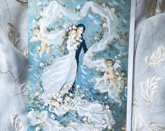 Übergroße Vintage Hochzeitskarte, 1960er Jahre Braut & Bräutigam, Brautgeschenk Grußkarte,Gordon Fraser England von Francis Saint Marc 10,5 x 7