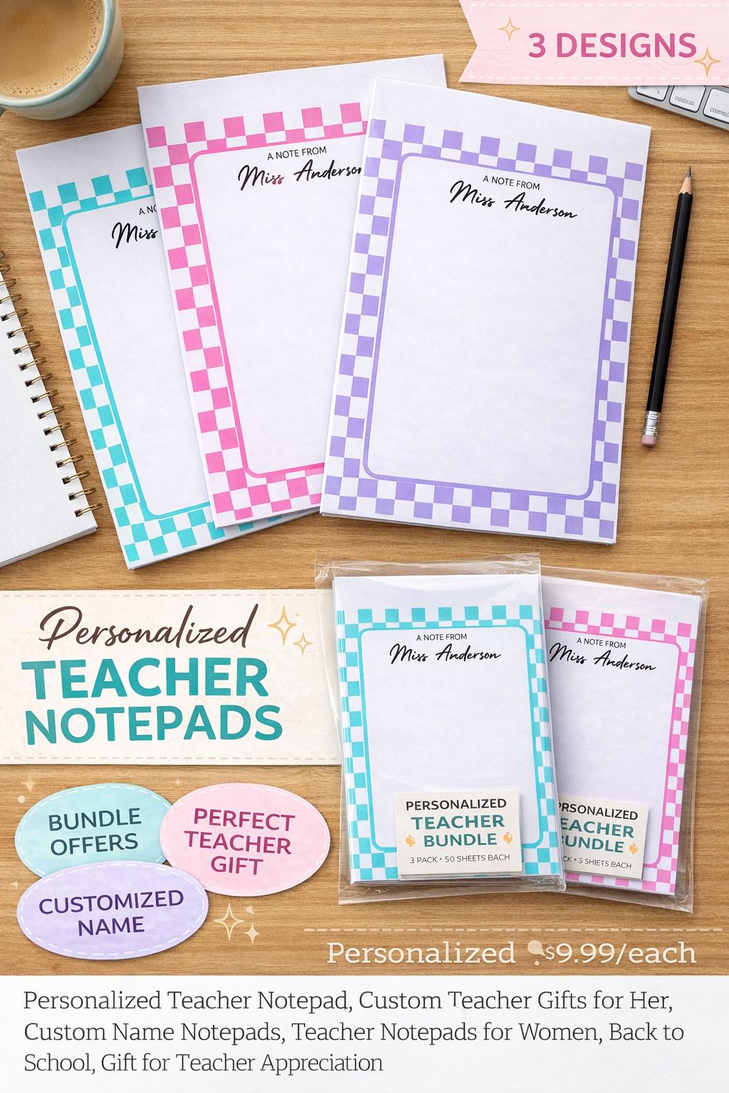Custom Teacher Notepads Personalized Teacher Notepad | Custom Name Notepad | Teacher Gift ...