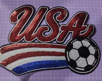 USA and Soccer Sequin Iron-On Patch (11 inch)