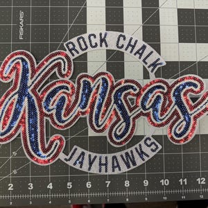 Rock Chalk Jayhawks Sequin X-Large Iron On Patch