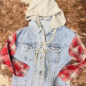CHIEFS Denim Jacket W/plaid Sleeves - Etsy