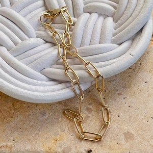 14k Gold Filled Paperclip Chain Bracelet: Large Rectangular Links