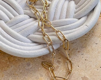 Gold Paperclip Chain Bracelet, Large Link Gold Chain Bracelet