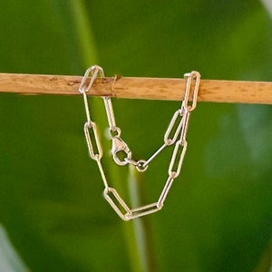 Silver Paperclip Chain Bracelet, Large Link Cable Chain Bracelet