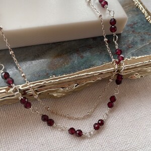 Layered Garnet and Silver Chain Necklace