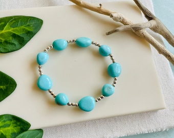 Turquoise Nugget and Sterling Silver Stretch Bracelet