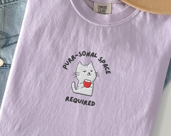 Camiseta bordada de gato, Camiseta cómoda Purrsonal Space