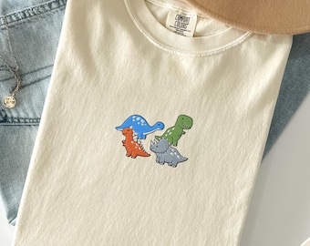 Camiseta bordada con dinosaurios Comfort Colors, regalo para amantes de los dinosaurios
