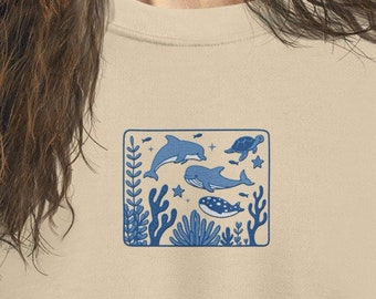 Embroidered Ocean Life Unisex Sweatshirt, Sea Animal Graphic