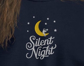 Embroidered Silent Night Sweatshirt, Astronaut Moon Pullover