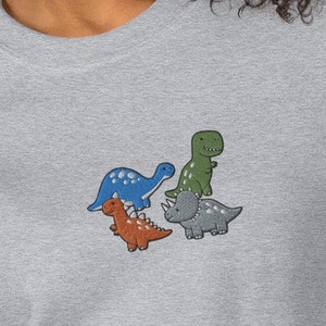 Embroidered Cute Dinosaur Shirt, Fun Dino Graphic Tee, Adorable Cartoon Dinosaurs Sweatshirt, Dinosaur Lover Gift, Kids and Adults Dino Top