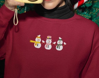 Sudadera bordada de muñeco de nieve, cómoda sudadera navideña de cuello redondo