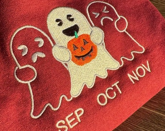 Sudadera bordada de fantasma de Halloween, calabaza, temporada de sustos