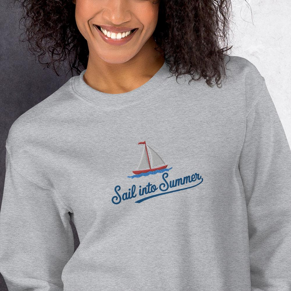 Embroidered Sailboat Sail Into Summer Crewneck Sweatshirt