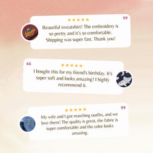May include: Three customer reviews with five-star ratings for a product. The reviews highlight the quality, comfort, and fast shipping of the product.