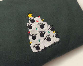 Sudadera navideña bordada con ovejas y árbol de Navidad, cuello redondo, regalo navideño de la Natividad
