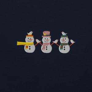 Celebrate the magic of the holidays with this Festive Snowmen Embroidered Sweatshirt, featuring a delightful trio of snowmen and adorable birds. ❄️☃️ Perfect for cozying up by the fire, holiday parties