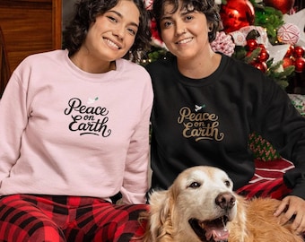 Sudadera navideña bordada "Paz en la Tierra", Sudadera con capucha de paloma con mensaje religioso