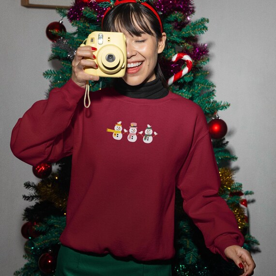Embroidered Snowman Sweatshirt, Cozy Christmas Crewneck