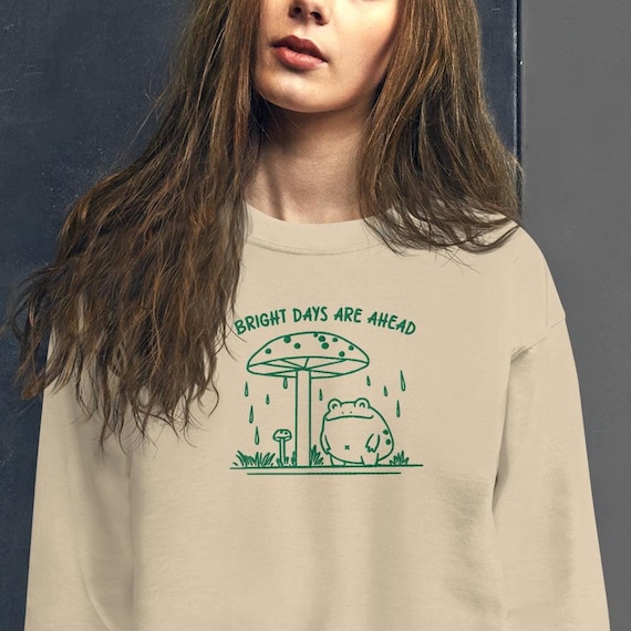 Embroidered Frog Mushroom Cottagecore Sweatshirt, Nature Lover Cozy Crewneck