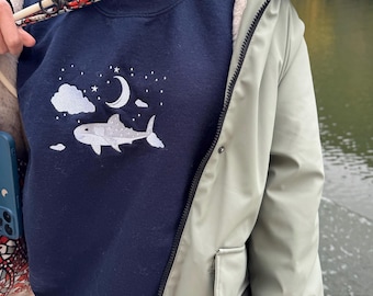Sudadera con capucha bordada de tiburón ballena, jersey Starry Ocean, regalo marino