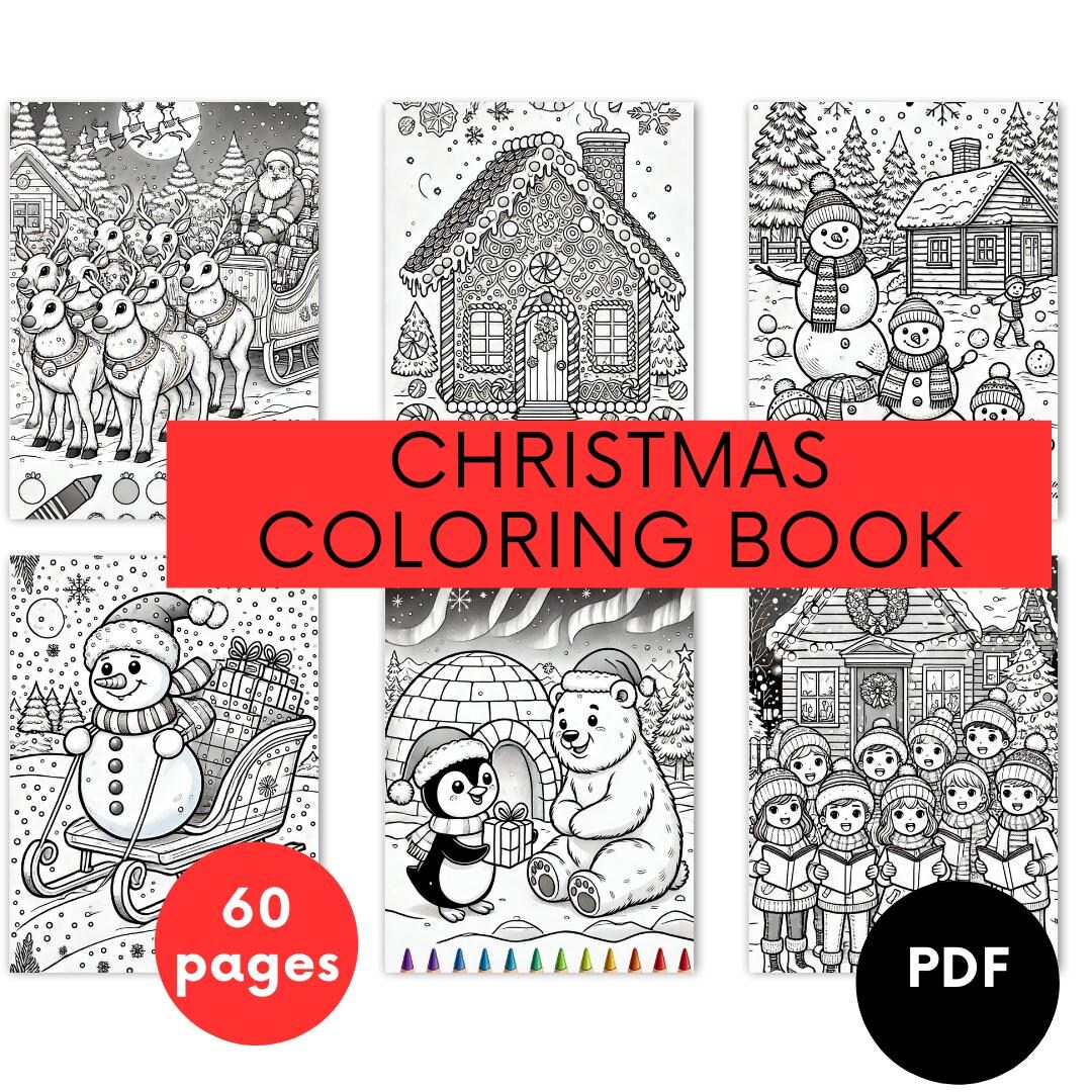 60-page Printable Coloring Christmas Book for Kids | Xmas Sheets for ...