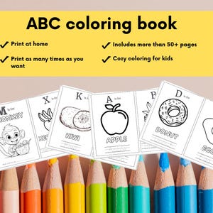 Baby&#39;s First ABC Baby Shower Coloring book | Food Animals pages | Alphabet Kids & Toddler summer Winter activity Montessori materials pdf