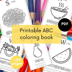 Baby&#39;s First ABC Baby Shower Coloring book | Food Animals pages | Alphabet Kids & Toddler summer Winter activity Montessori materials pdf
