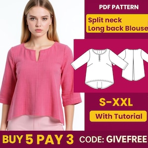 Blouse Sewing Pattern PDF  | Digital Download Pattern | Beginner Friendly Top Pattern |  Notch Neckline blouse pattern
