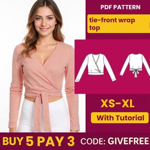 Blouse Sewing Pattern PDF  | Digital Download Pattern | Beginner Friendly Top Pattern | tie-front wrap top Blouse pattern