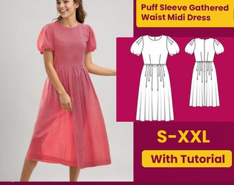 Puff Sleeve Midi Dress Sewing Pattern (PDF Download)
