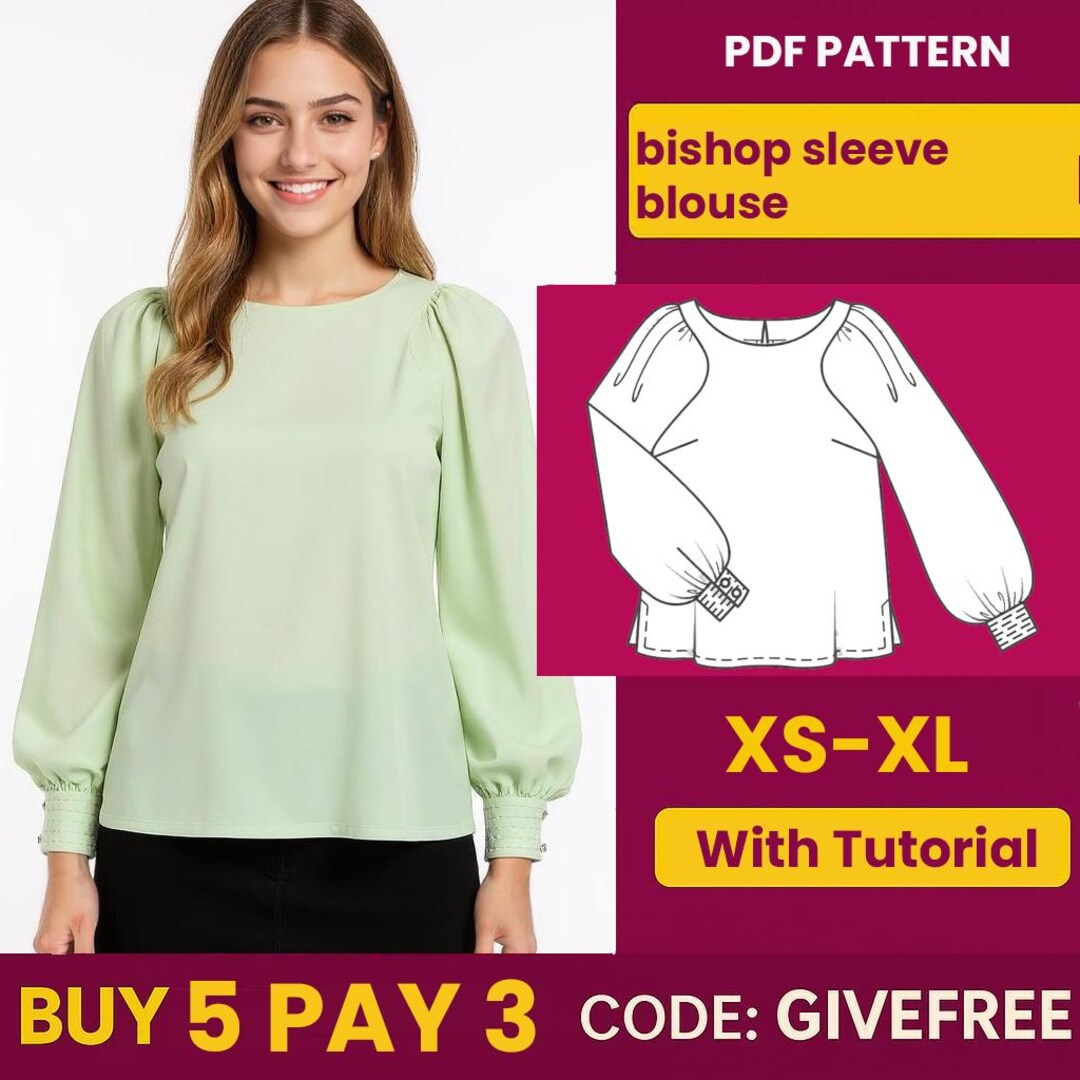 Bishop Sleeve Blouse Sewing Pattern: Beginner-friendly DIY Top (PDF ...
