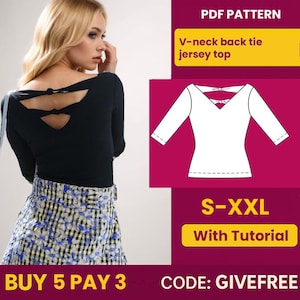 Blouse Sewing Pattern PDF  | Digital Download Pattern | Beginner Friendly Top Pattern |  V-neck back tie jersey top Blouse pattern