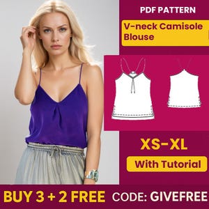 Blouse Sewing Pattern PDF  | Digital Download Pattern | Beginner Friendly Pattern | V-neck Camisole Blouse pattern