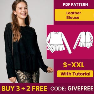 Patrón de costura de blusa en PDF / Patrón de descarga digital / Patrón de blusa para principiantes / Patrón de blusa túnica de cuero