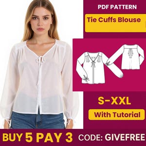 Blouse Sewing Pattern PDF  | Digital Download Pattern | Beginner Friendly Top Pattern | DIY Women&#39;s Clothing  |  V Neck Blouse pattern