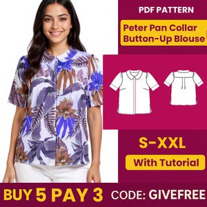 Blouse Sewing Pattern PDF  | Digital Download Pattern | Beginner Friendly Top Pattern |  Peter Pan Collar Button-Up Blouse pattern