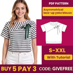 Blouse Sewing Pattern PDF  | Digital Download Pattern | Beginner Friendly Top Pattern |  Asymmetrical lace-up yoke Blouse pattern