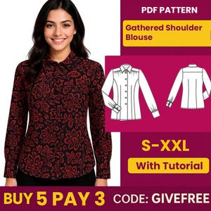 Blouse Sewing Pattern PDF  | Digital Download Pattern | Beginner Friendly Top Pattern | Gathered Shoulder Blouse pattern
